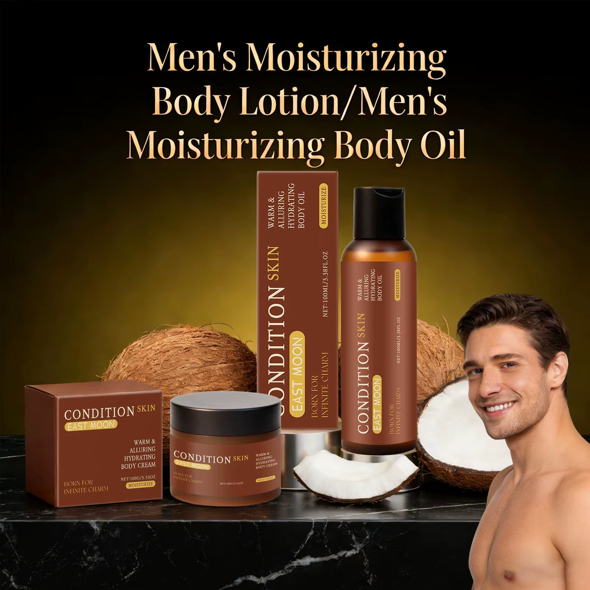 Men'S Moisturizing Body Cream Reduce Dryness Nourishing Skin anti Acne Long Lasting Hydrating Coconut Oil Body Oil for Men 100Ml