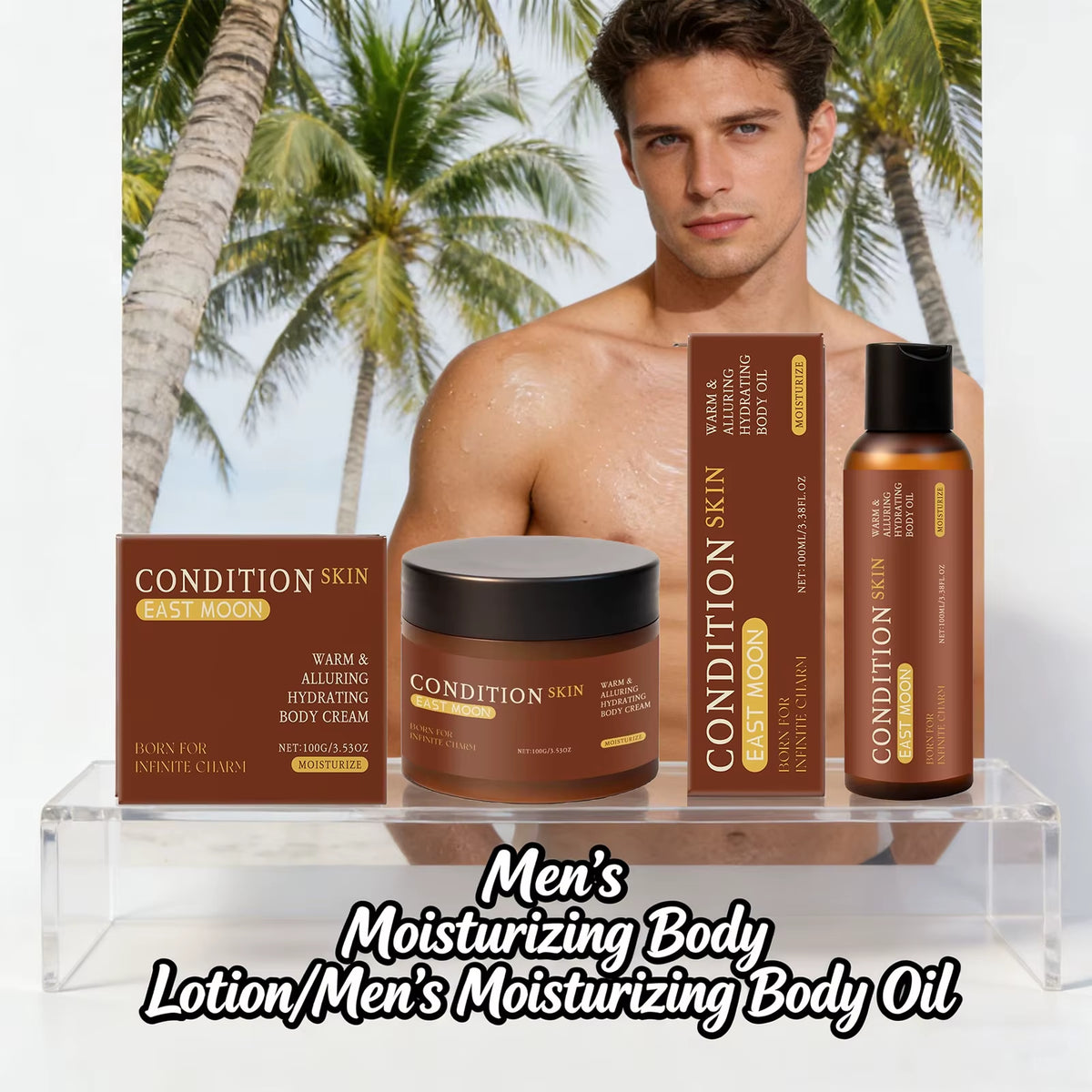 Men'S Moisturizing Body Cream Reduce Dryness Nourishing Skin anti Acne Long Lasting Hydrating Coconut Oil Body Oil for Men 100Ml